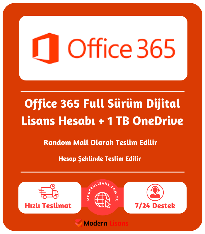 Office 365 Full Sürüm Dijital Lisans Hesabı + 1 TB OneDrive (Windows)